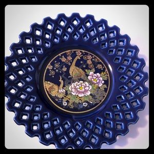 Vintage Cobalt Blue Reticulated Peacock plate.